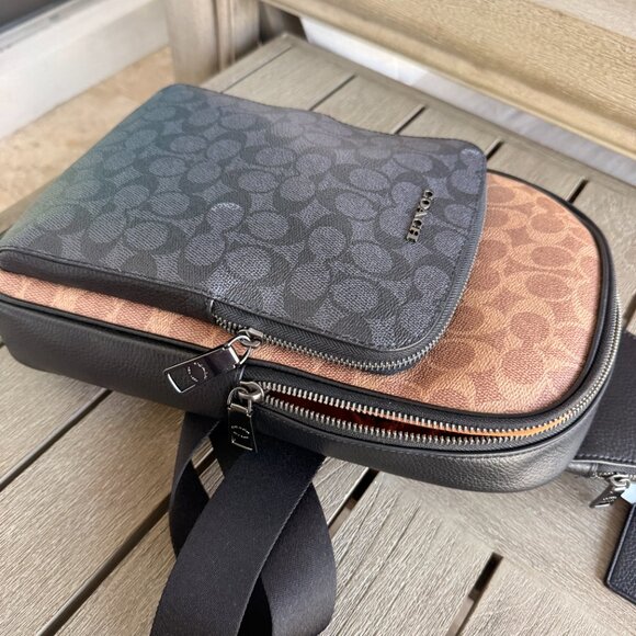 Coach Ethan Pack In Blocked Signature Canvas CZ394 Tan Charcoal Black - Picture 12 of 16